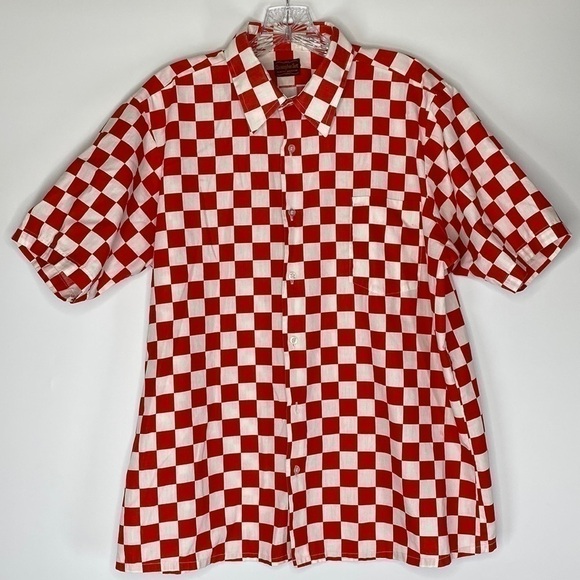 Vintage Christopher Scott Retro Red Check Short Sleeve Button Up Shirt Medium - Picture 1 of 9
